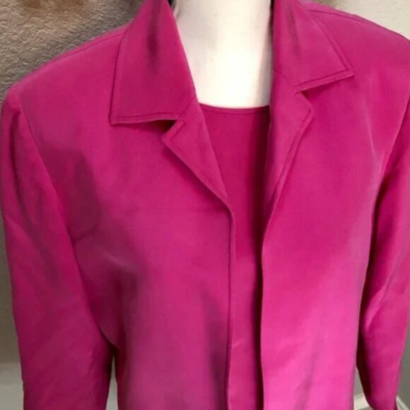Vintage 1990s‎ Power Pink 3-Piece Silk Suit Set - Size 12 - 100% Silk Set - Picture 2 of 6